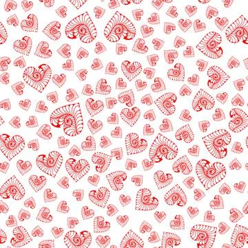 Seamless pattern of simple red hearts of different sizes Stock Illustration