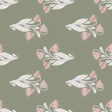 Seamless pattern with simple style doodle pink flower bouquet ornament. Green Stock Illustration
