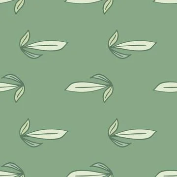 Seamless pattern in simple style with outline leaf silhouettes. Pastel green  Illustrazione stock
