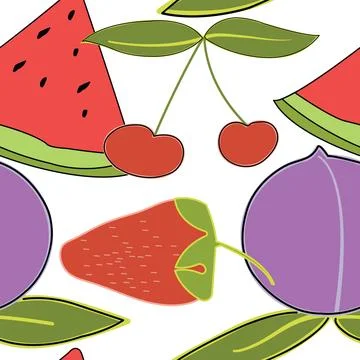 Seamless pattern of simple summer fruits Stock Illustration