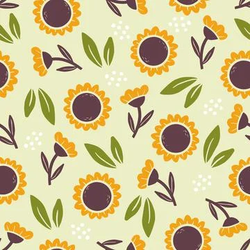 Seamless pattern of simple sunflower. Stock Illustration