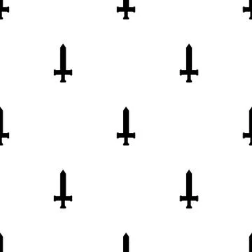 Seamless pattern with simple sword icons. Black silhouette of knife. Vector. Stock Illustration