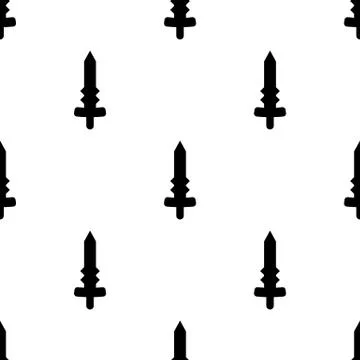 Seamless pattern with simple sword icons. Black silhouette of knife. Vector. Stock Illustration