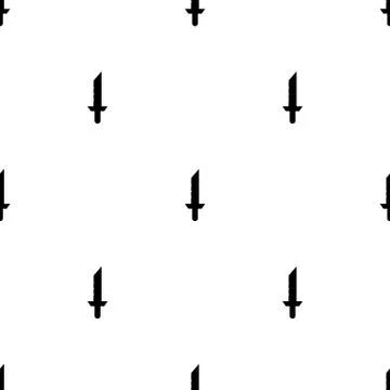 Seamless pattern with simple sword icons. Black silhouette of knife. Vector. Stock Illustration