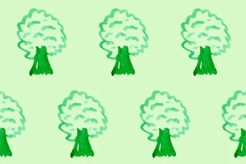 Seamless pattern with simple trees on green board. Ecology theme Stock Illustration