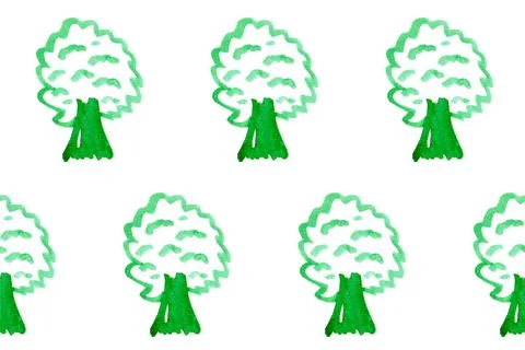 Seamless pattern with simple trees on white board. Ecology theme. Save the pl Stock Illustration