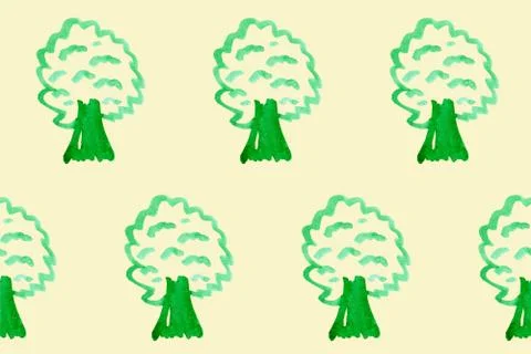 Seamless pattern with simple trees on yellow board. Ecology theme Stock Illustration