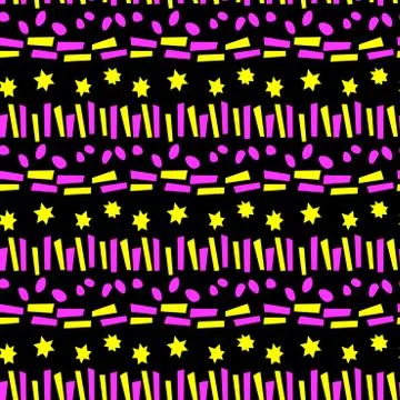 Seamless pattern of simple vector bright elements stars points rounds stripes Illustrazione stock