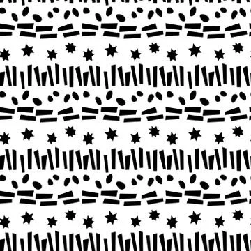 Seamless pattern of simple vector bright elements stars points rounds stripes Stock Illustration