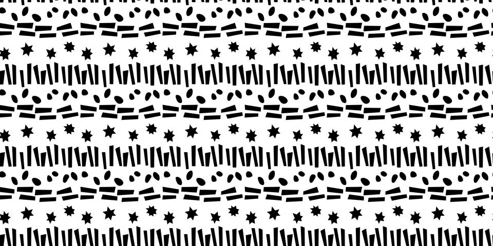 Seamless pattern of simple vector bright elements stars points rounds stripes Stock Illustration