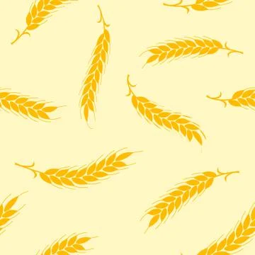 Seamless pattern. Simple vector ears of wheat on beige backgroun 스톡 일러스트
