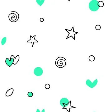 Seamless pattern of simple vector outline colorful elements stars hearts poin Stock Illustration