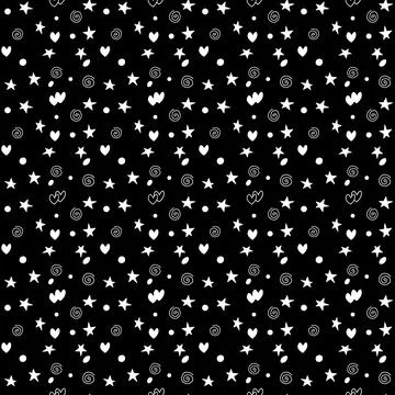 Seamless pattern of simple vector outline bright elements stars hearts points Illustrazione stock