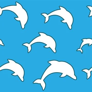 Seamless pattern - simple white jumping dolphins on aqua blue background. ... Stock Photos