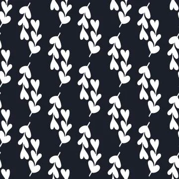 Seamless pattern with simple white twigs on dark background. Blue and white Stock Illustration