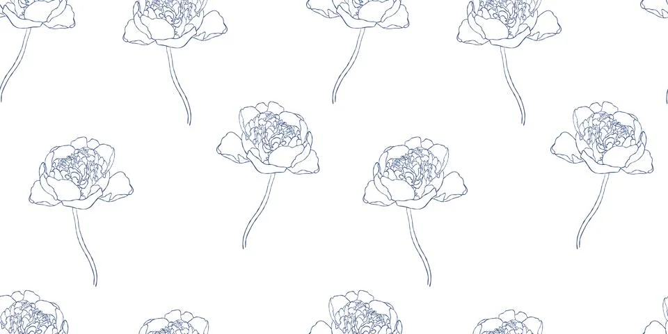 Seamless Pattern With Single Blooming Peony Flower On White Background. Ele.. Illustrazione stock