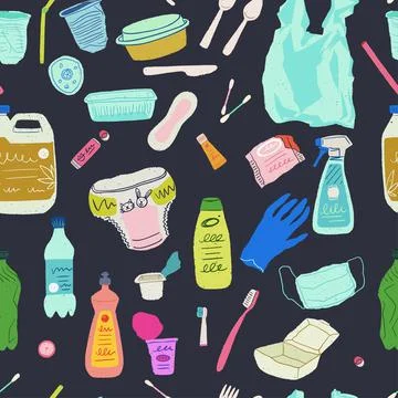 Seamless pattern with singlee use plastic Stock Illustration