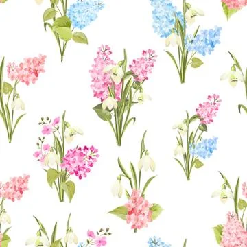 Seamless pattern of siringa and galantus flowers for fabric pattern. Illustrazione stock