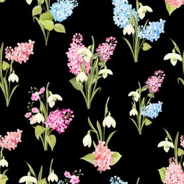 Seamless pattern of siringa and galantus flowers for fabric pattern. Illustrazione stock