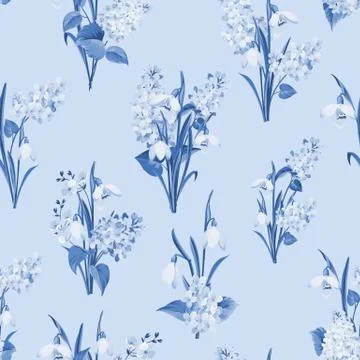 Seamless pattern of siringa and galantus flowers for fabric pattern. Illustrazione stock