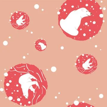 Seamless pattern with sitting and walking polar bear under the snow Stock Illustration