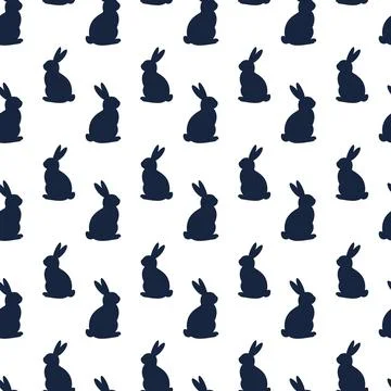 Seamless Pattern of Sitting Rabbit Silhouettes on White Background for Easter 스톡 일러스트