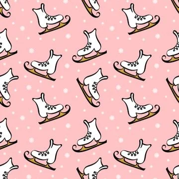Seamless pattern with skates and snowflakes Stock Illustration