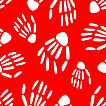 Seamless pattern of Skeleton hand on a red background. bones pattern. Design Stock Illustration