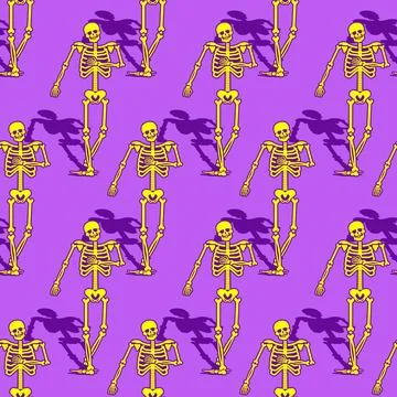Seamless pattern skeleton walking or marching in motion. Represents anatomy.. Illustrazione stock