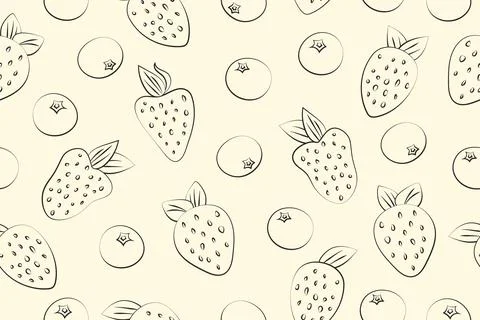 Seamless pattern sketch berries on a beige background. Pencil drawing of Stock Illustration