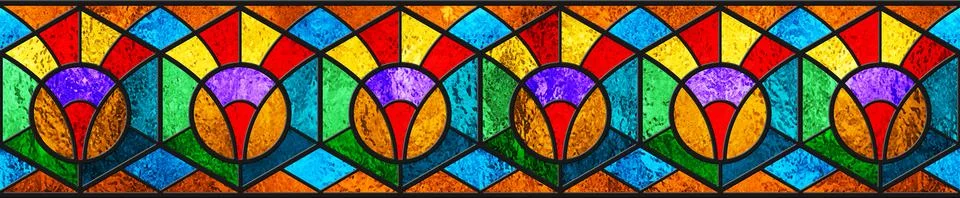 Seamless pattern. Sketch of a colorful stained glass window. Art Deco. Stock Illustration