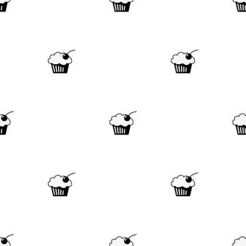 Seamless pattern sketch cupcake. Stock Illustration