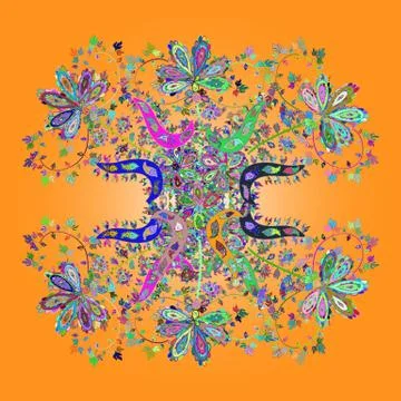 Seamless pattern Sketch cute background. Doodles green, yellow and orange on col Illustrazione stock