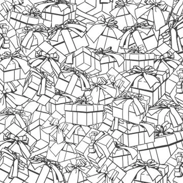 Seamless Pattern With Sketch Gift Boxes, Bows And Ribbons On White Background Stock Illustration