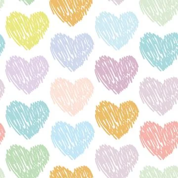Seamless pattern with sketch hearts on a white background. Pastel color Pink  Stock Illustration