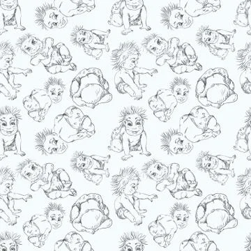 Seamless pattern of a sketch of an infant different pose of children 1 Stock Illustration