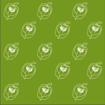 Seamless pattern - sketch white chopped peppers on a green background. vector Illustrazione stock