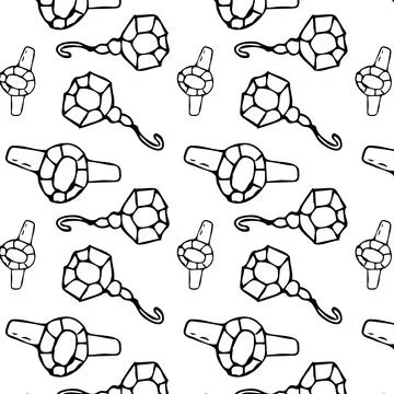 Seamless pattern of sketches diamond earring and ring Stock Illustration