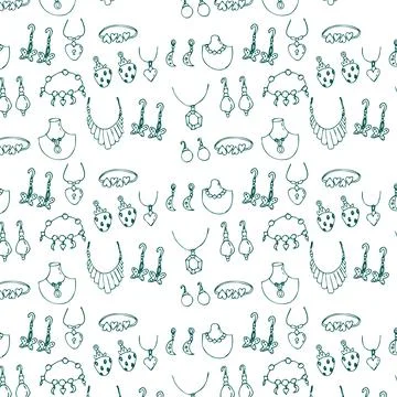 Seamless pattern of sketches various female jewerly earring, necklace Stock Illustration