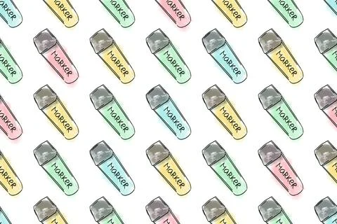Seamless pattern sketching markers for learning with watercolor paints on a Stock-Illustration