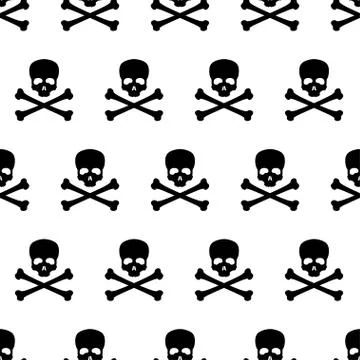 Seamless pattern with skull and bones. Jolly Roger. Poison icon Stock Illustration