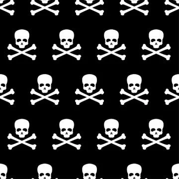 Seamless pattern with skull and bones. Jolly Roger. Poison icon. Stock Illustration