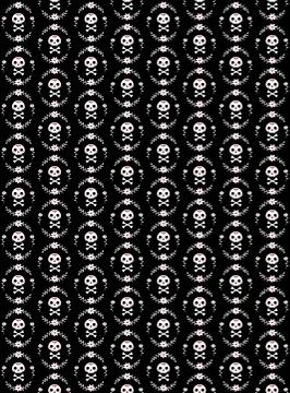 Seamless pattern with skull and bones surrounded by a wreath of flowers Stock Illustration