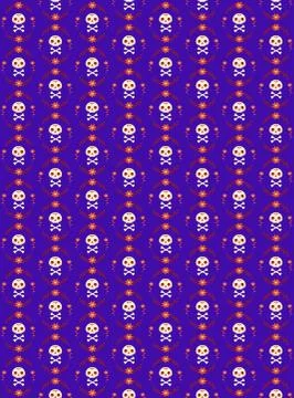 Seamless pattern with skull and bones surrounded by a wreath of flowers Stock Illustration