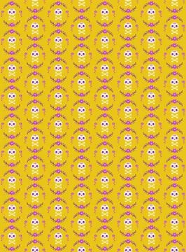 Seamless pattern with skull and bones surrounded by a wreath of flowers Stock Illustration