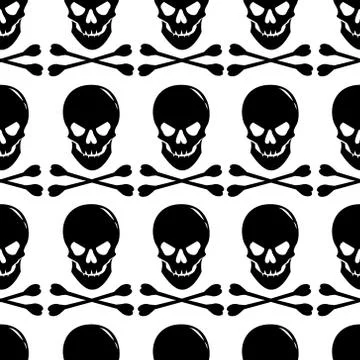 Seamless pattern with skull and crossbones on white background Illustrazione stock
