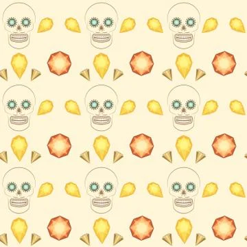Seamless pattern skull and precious stones vector Stock Illustration