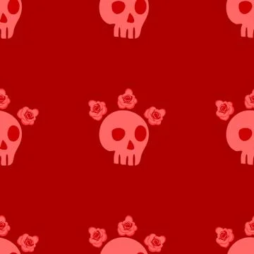 Seamless pattern with skull and roses Stock Illustration