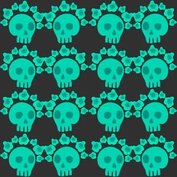 Seamless pattern with skull and roses Stock Illustration