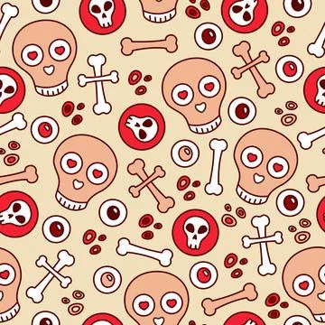 Seamless pattern with skull, bones and eyes. A cute and funny pattern for H.. Stock Illustration